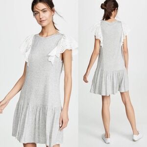Rebecca Taylor white eyelet gray jersey drop waist mini‎ dress size small summer